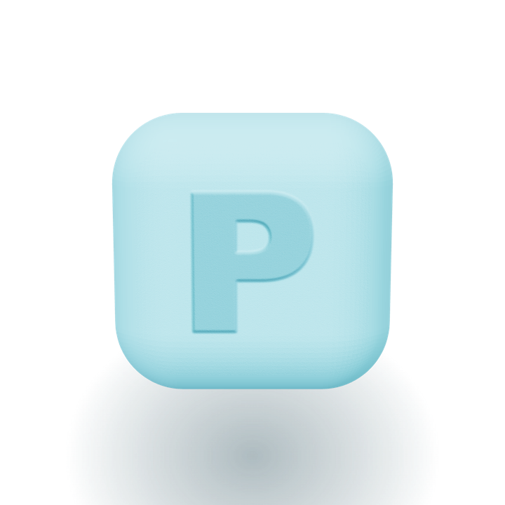 A Pep’d blue chewable hard mint with an engraved P