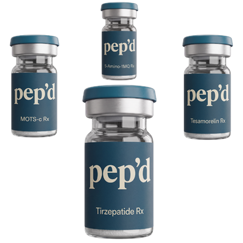 Pep’d Ultra Weight Loss Stack, Tirzepatide, Tesamorelin, MOTS-c and 5-Amino-1MQ Rx vials
