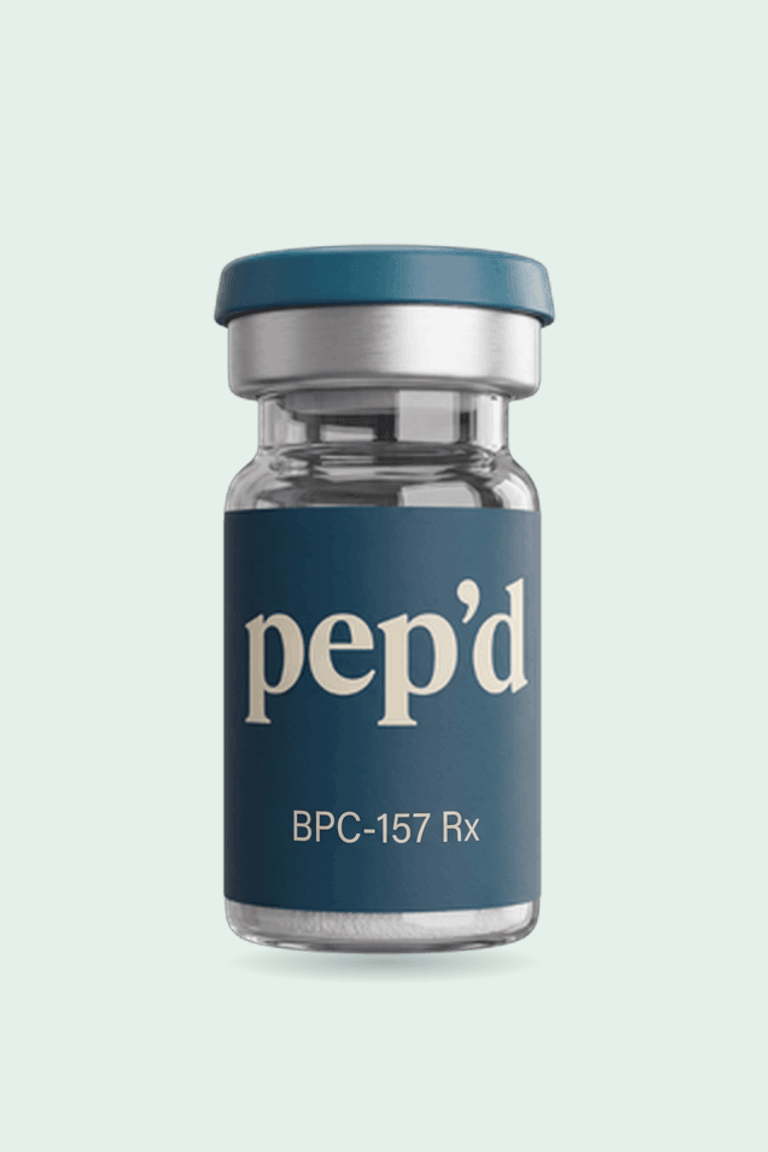 Get Pep’d BPC-157 Peptide Rx product shot on a mint background