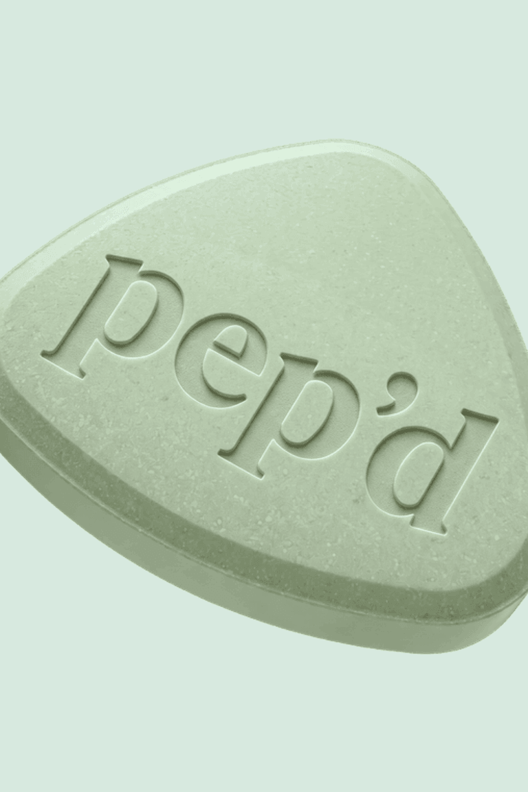 Get Pep’d Enclomiphene Rx close up on a deeper mint background