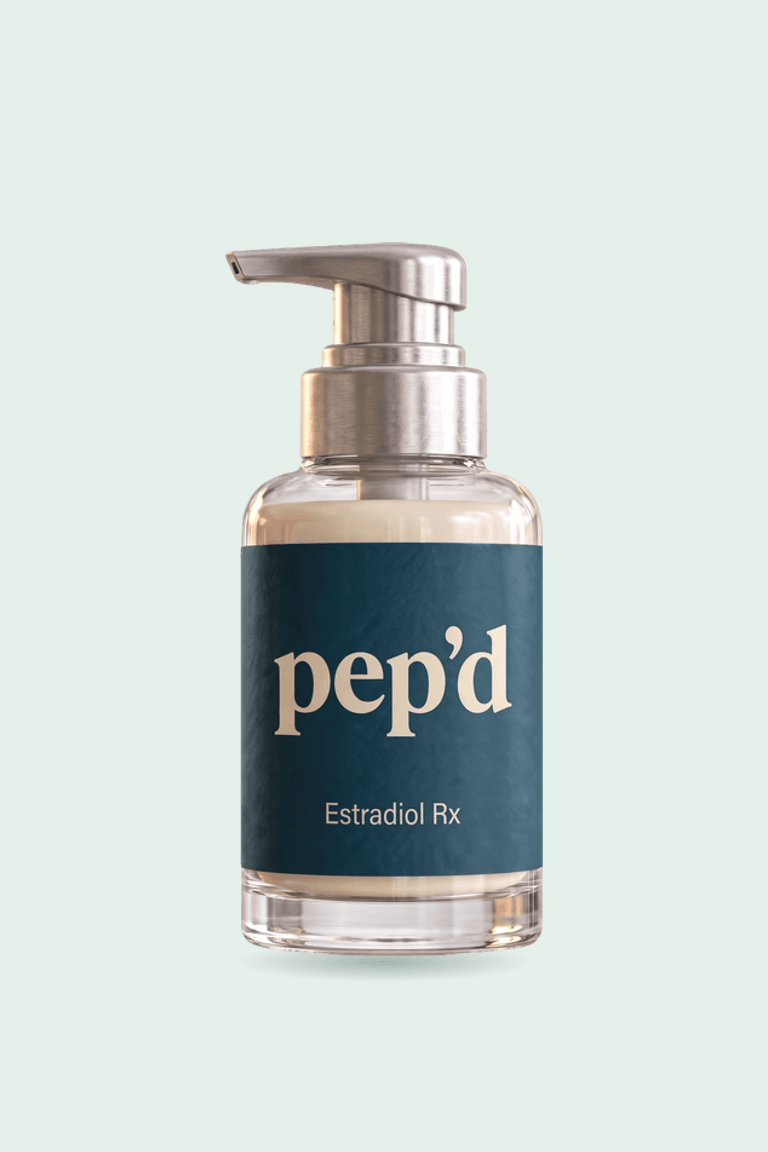 Get Pep’d Estradiol Gel Rx product shot on a mint background