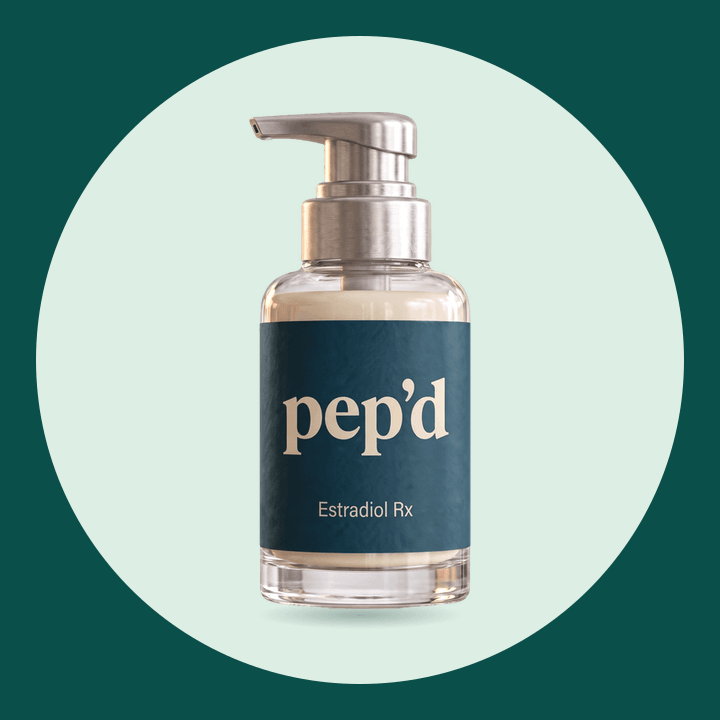 Pep’d Estradiol Gel Rx product shot on a deep teal background