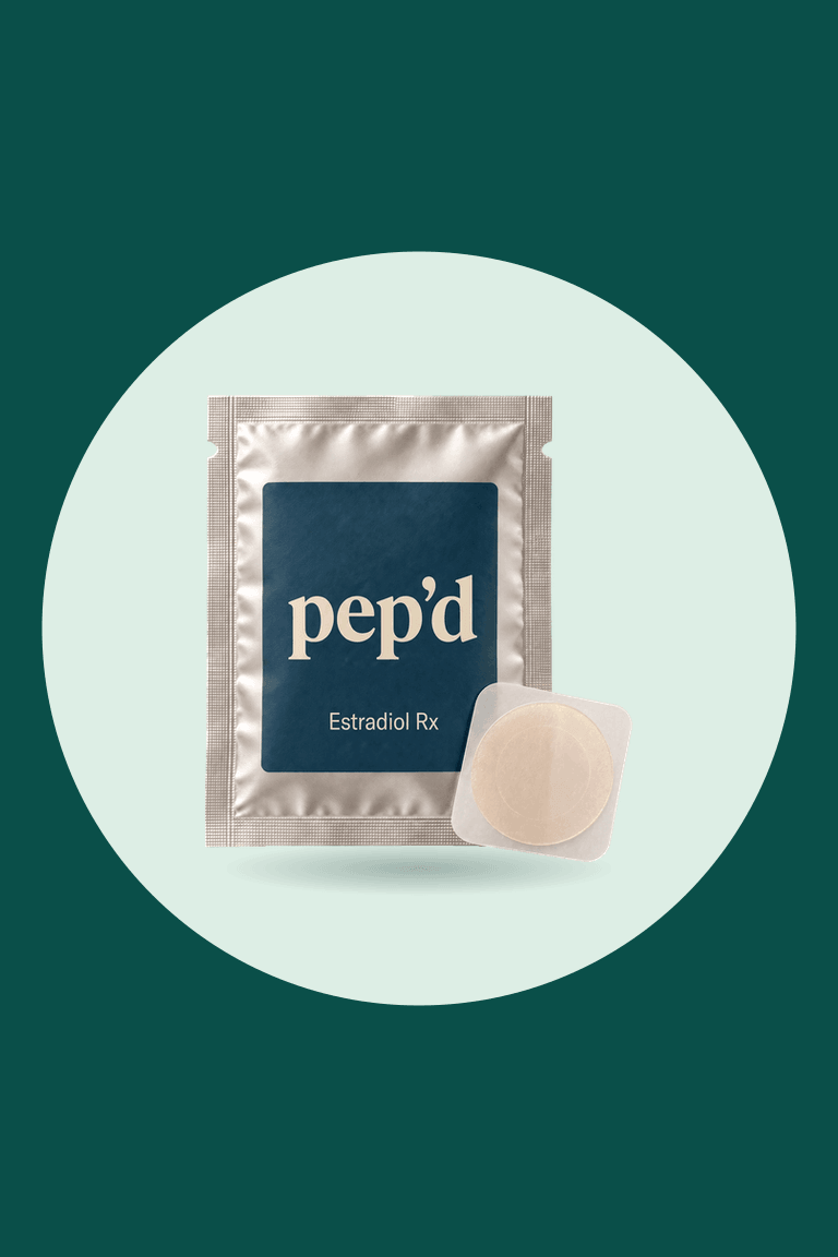 Get Pep’d Estradiol Patch Rx product shot on a deep teal background