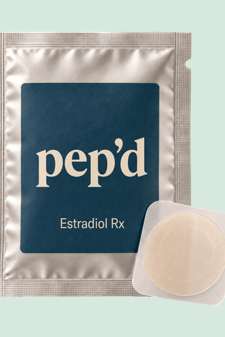 Get Pep’d Estradiol Patch Rx close up on a deeper mint background