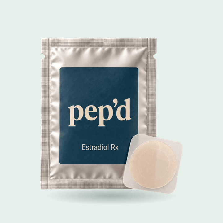 Pep’d Estradiol Patch Rx product shot on a mint background