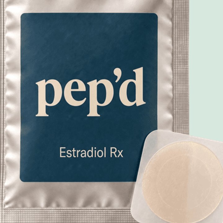 Pep’d Estradiol Patch Rx close up on a deeper mint background
