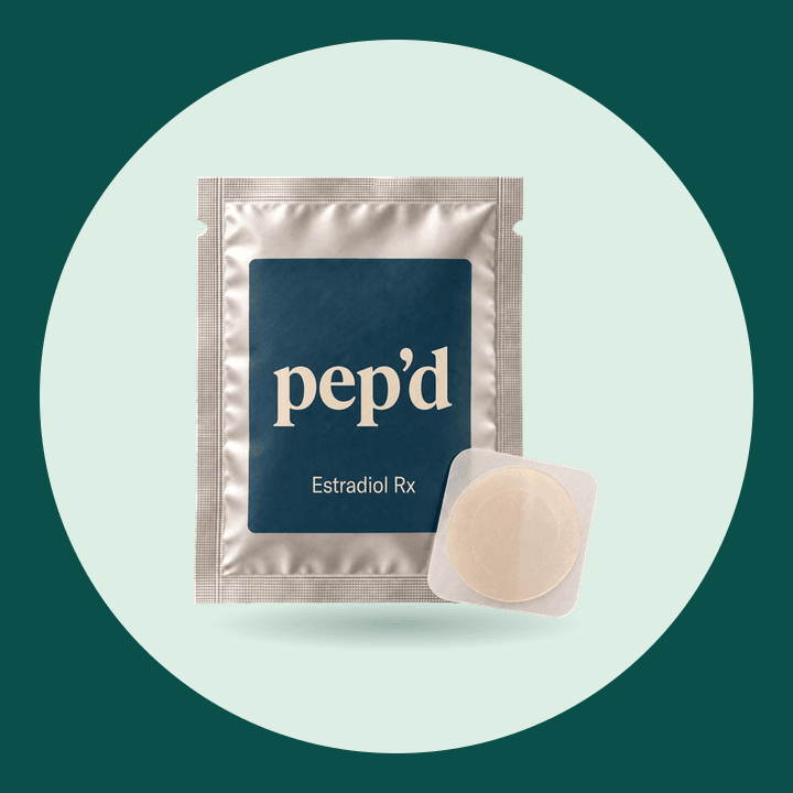 Pep’d Estradiol Patch Rx product shot on a deep teal background