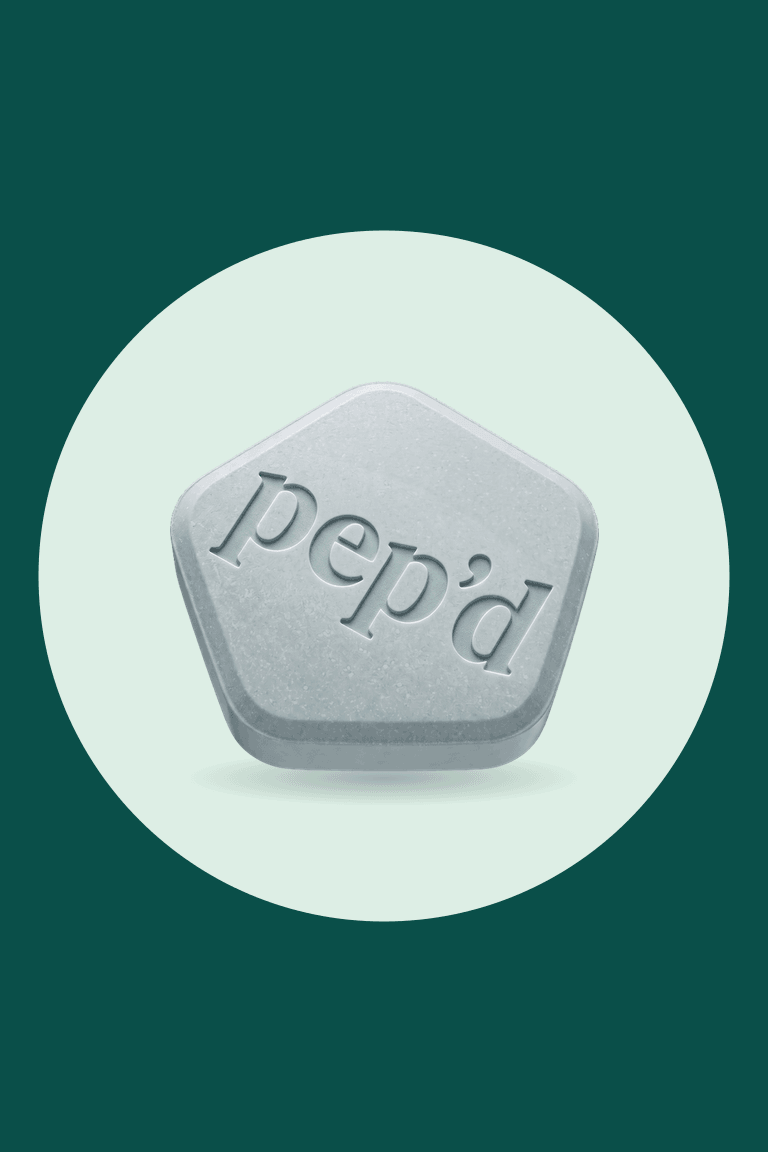 Get Pep’d Finasteride + Minoxidil Rx product shot on a deep teal background