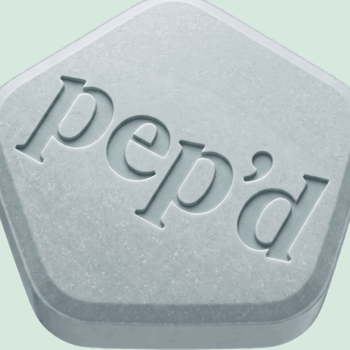Pep’d Finasteride + Minoxidil Rx close up on a deeper mint background