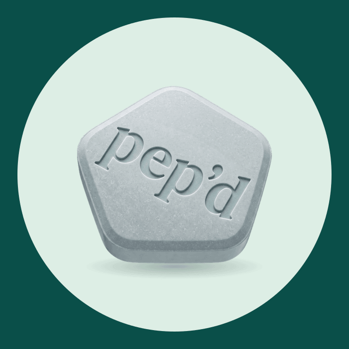 Pep’d Finasteride + Minoxidil Rx product shot on a deep teal background