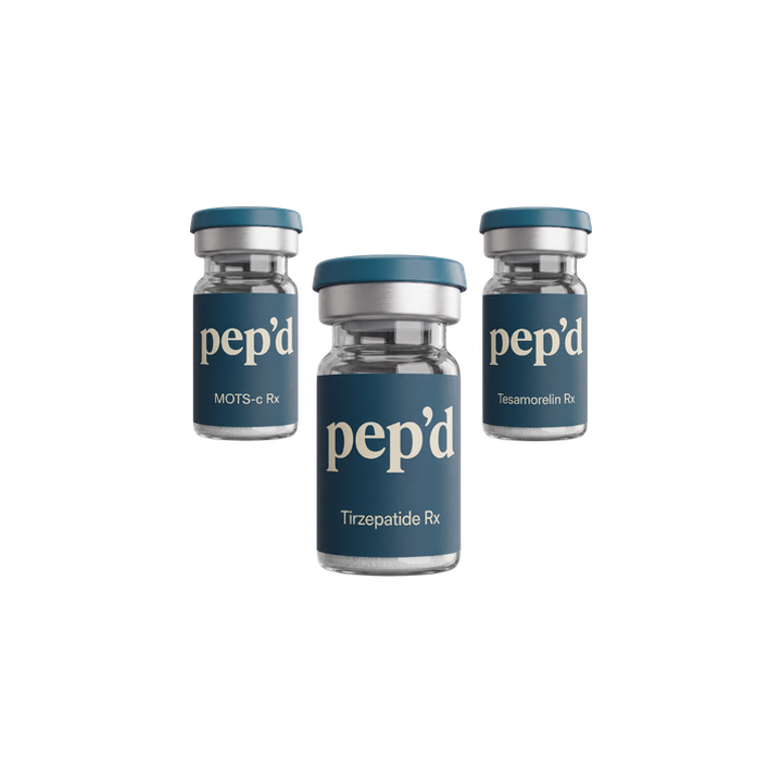 Pep’d Max Weight Loss Stack Rx tirzepatide, tesamorelin, and MOTS-c vial cutout