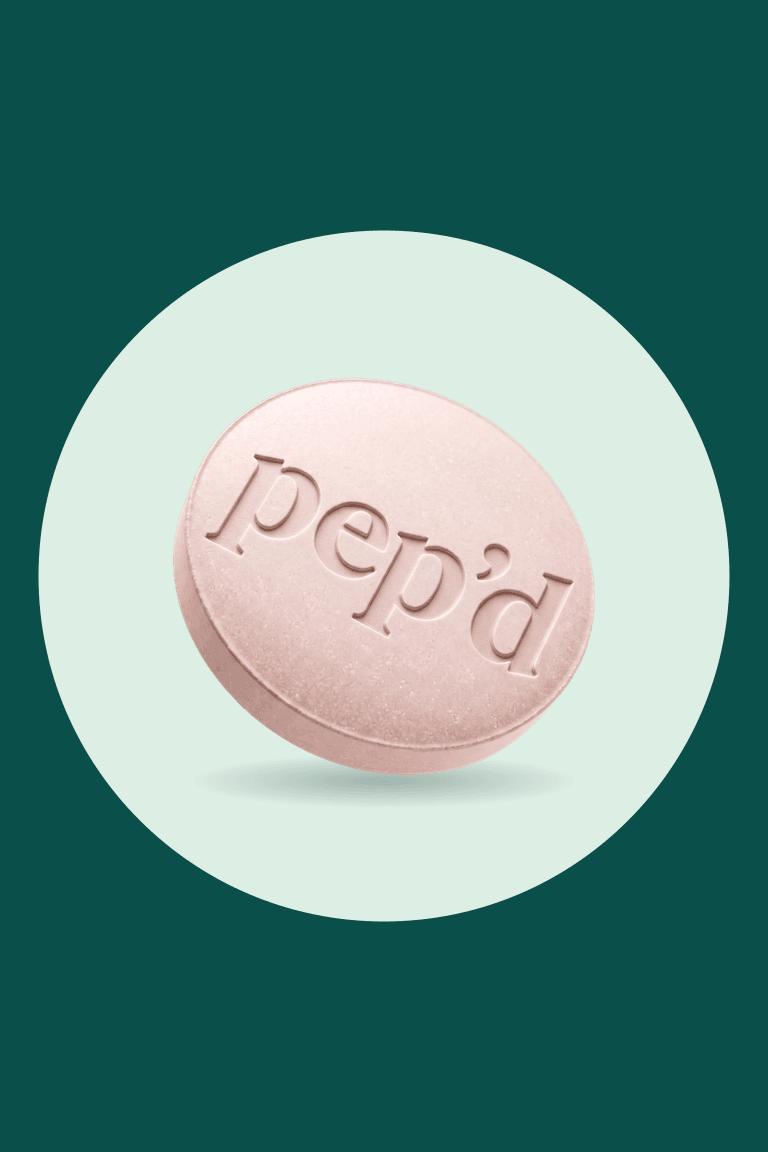 Get Pep’d Oral Estradiol Rx product shot on a deep teal background