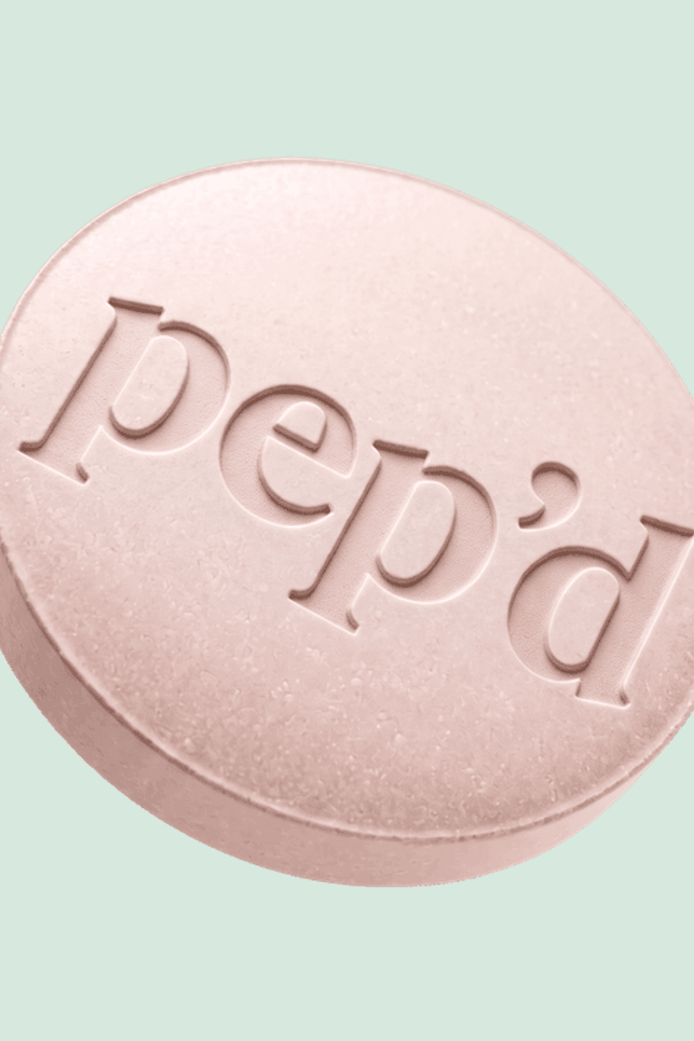 Get Pep’d Oral Estradiol Rx close up on a deeper mint background