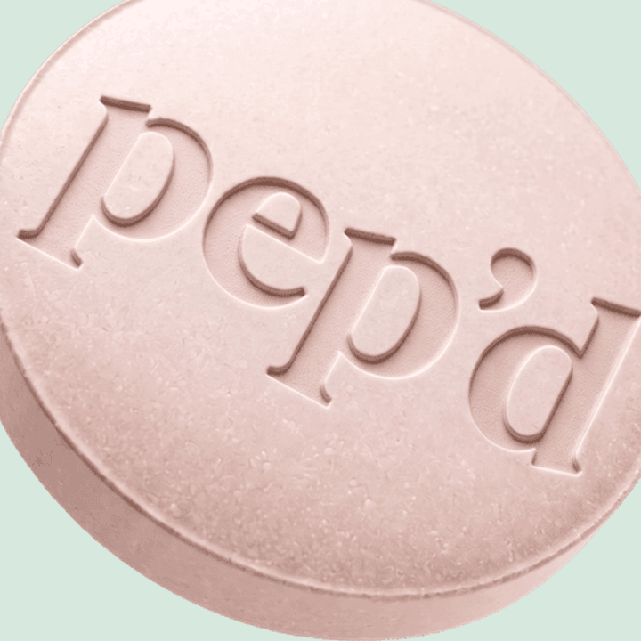 Pep’d Oral Estradiol Rx close up on a deeper mint background
