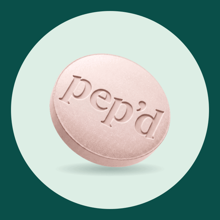 Pep’d Oral Estradiol Rx product shot on a deep teal background