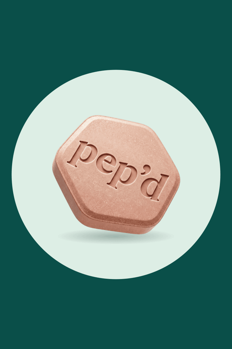 Get Pep’d Oral Minoxidil Rx product shot on a deep teal background