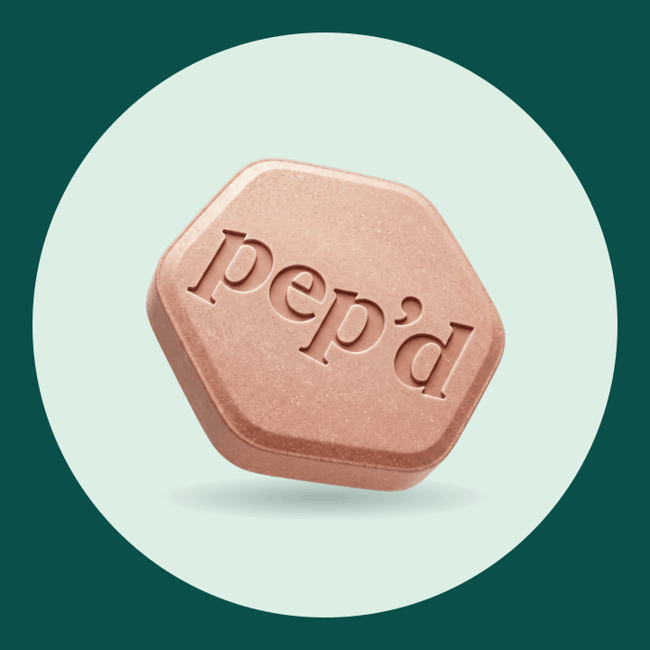 Pep’d Oral Minoxidil Rx product shot on a deep teal background