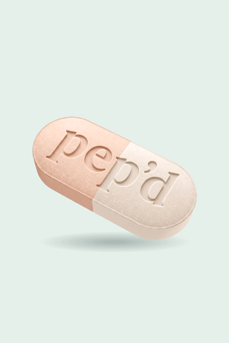 Get Pep’d Progesterone Capsules Rx product shot on a mint background