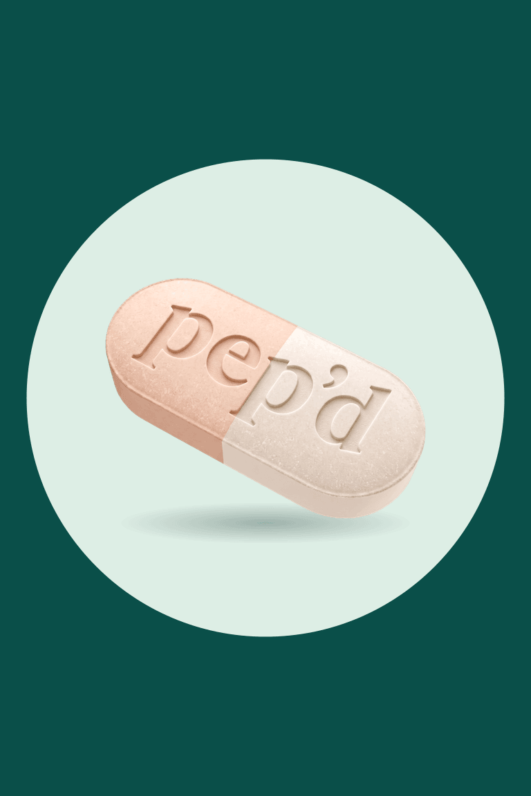 Get Pep’d Progesterone Capsules Rx product shot on a deep teal background