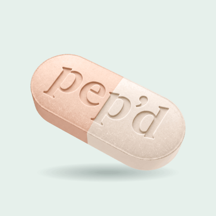 Pep’d Progesterone Capsules Rx product shot on a mint background