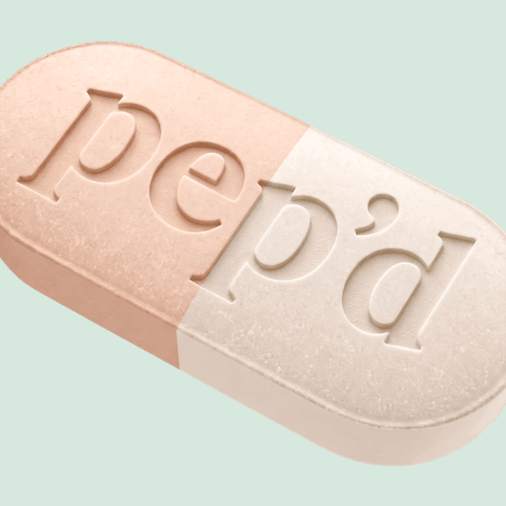 Pep’d Progesterone Capsules Rx close up on a deeper mint background