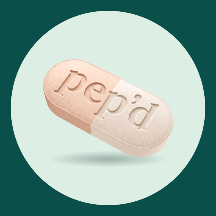 Pep’d Progesterone Capsules Rx product shot on a deep teal background