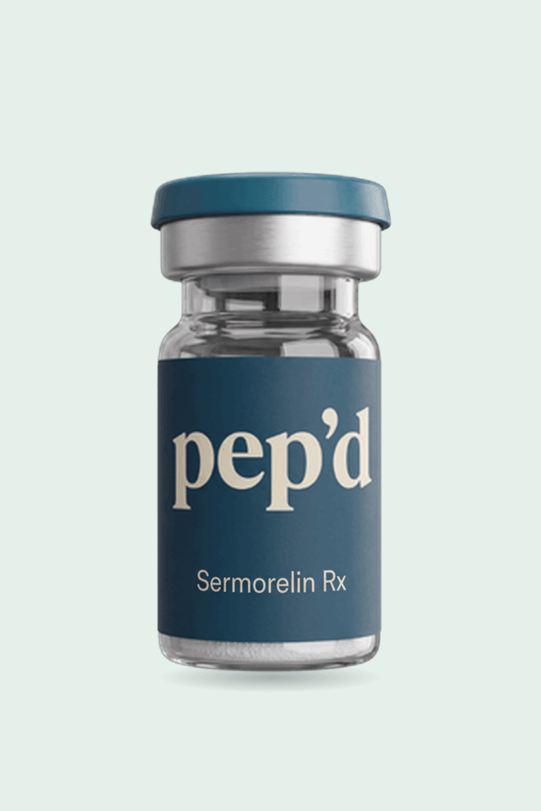Get Pep’d Sermorelin Injection Rx product shot on a mint background