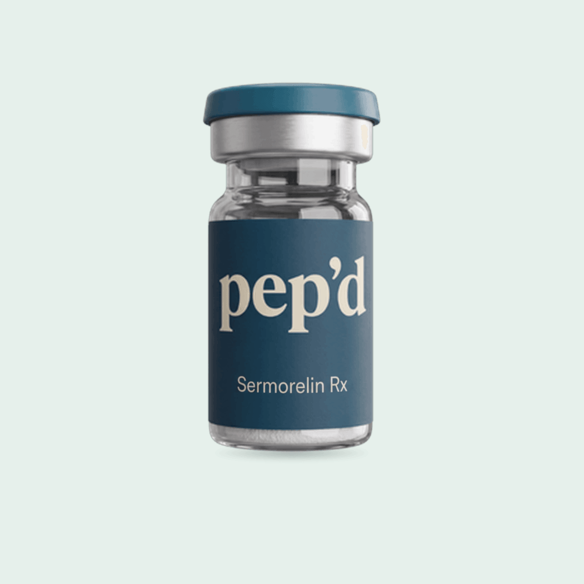 Pep’d Sermorelin Injection Rx product shot on a mint background