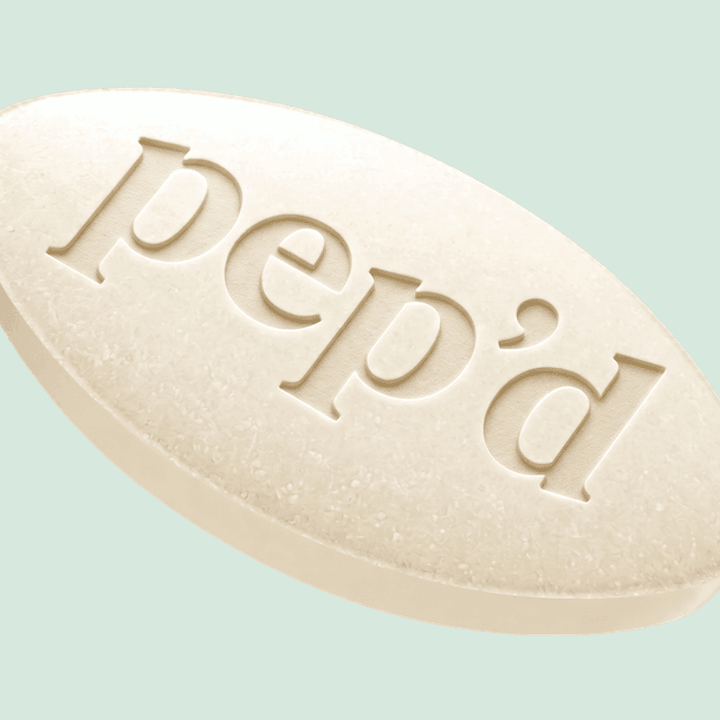 Pep’d Tadalafil Tablets Rx close up on a deeper mint background