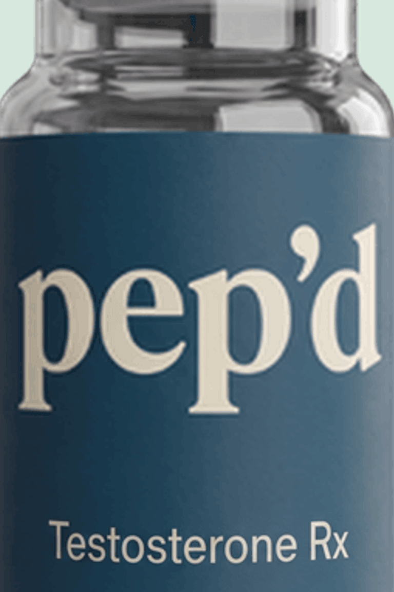 Get Pep’d Testosterone Injections Rx close up on a deeper mint background
