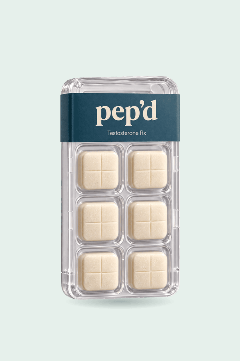 Get Pep’d Testosterone Troches Rx product shot on a mint background