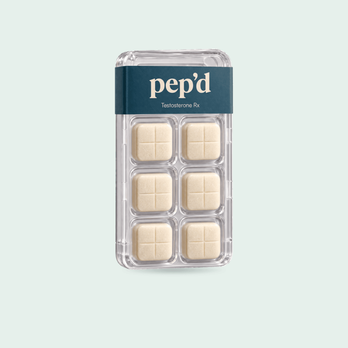 Pep’d Testosterone Troches Rx product shot on a mint background