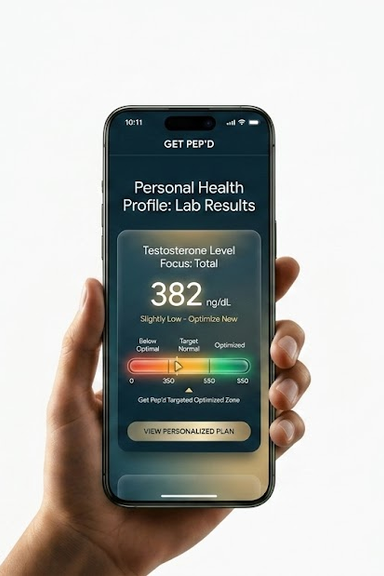 Stock phone screenshot of a sample lab results screen, standing in for the Get Pep’d app