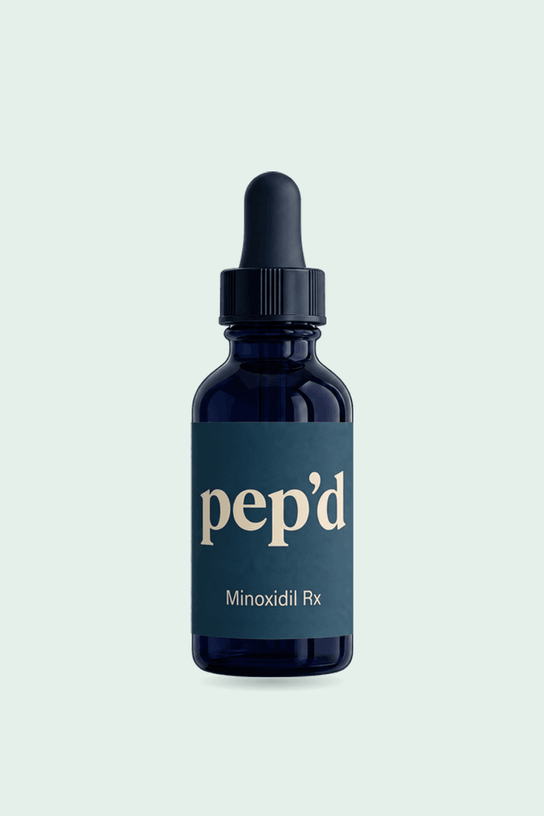 Get Pep’d Topical Minoxidil Rx product shot on a mint background