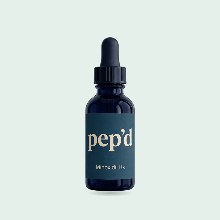 Pep’d Topical Minoxidil Rx product shot on a mint background