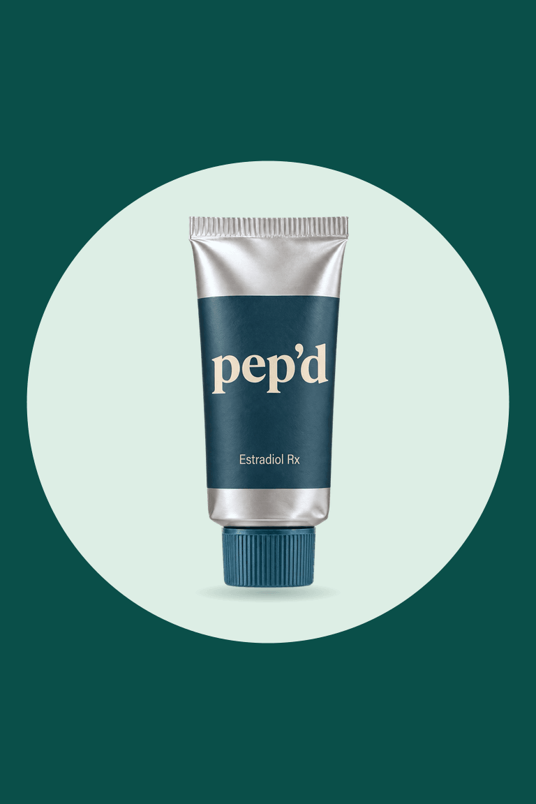 Get Pep’d Vaginal Estradiol Cream Rx product shot on a deep teal background