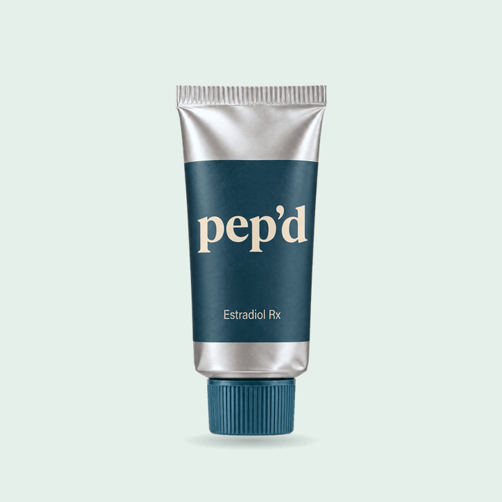 Pep’d Vaginal Estradiol Cream Rx product shot on a mint background