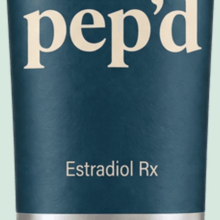 Pep’d Vaginal Estradiol Cream Rx close up on a deeper mint background
