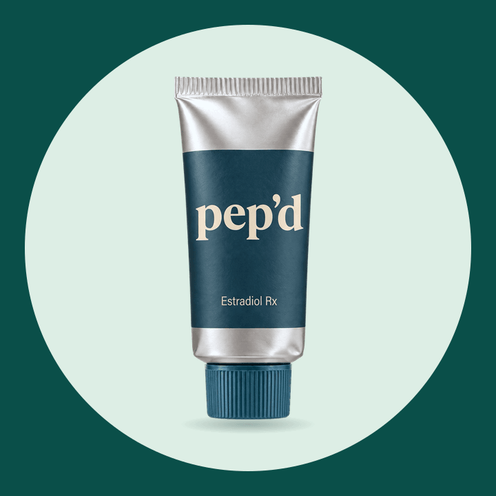 Pep’d Vaginal Estradiol Cream Rx product shot on a deep teal background